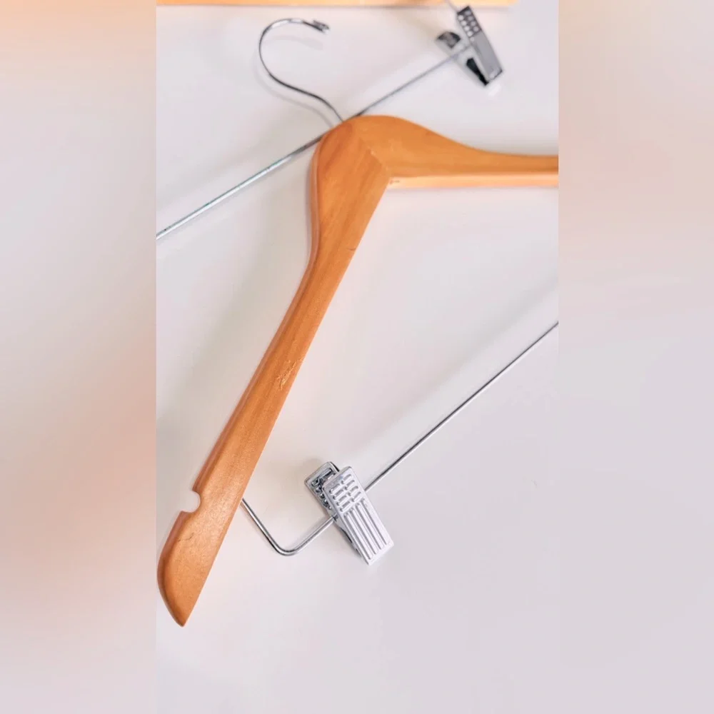 2 VINTAGE Wooden Slacks Pants & Skirt Hangers - Light Wood & Chrome Clamps